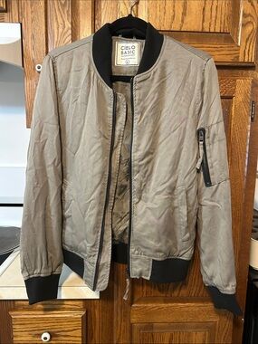 Cielo taupe bomber jacket with black trim